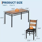 Dining Table Set for 4,with 4 Upholstered Chairs,5 Pcs Wood Kitchen Dining Room Table Set with Corner Protector for Kitchen,Apartment,Small Space