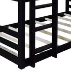 Rubberwood Detachable Triple Twin Bunk Bed with 2 Built-in Ladders and Guardrails