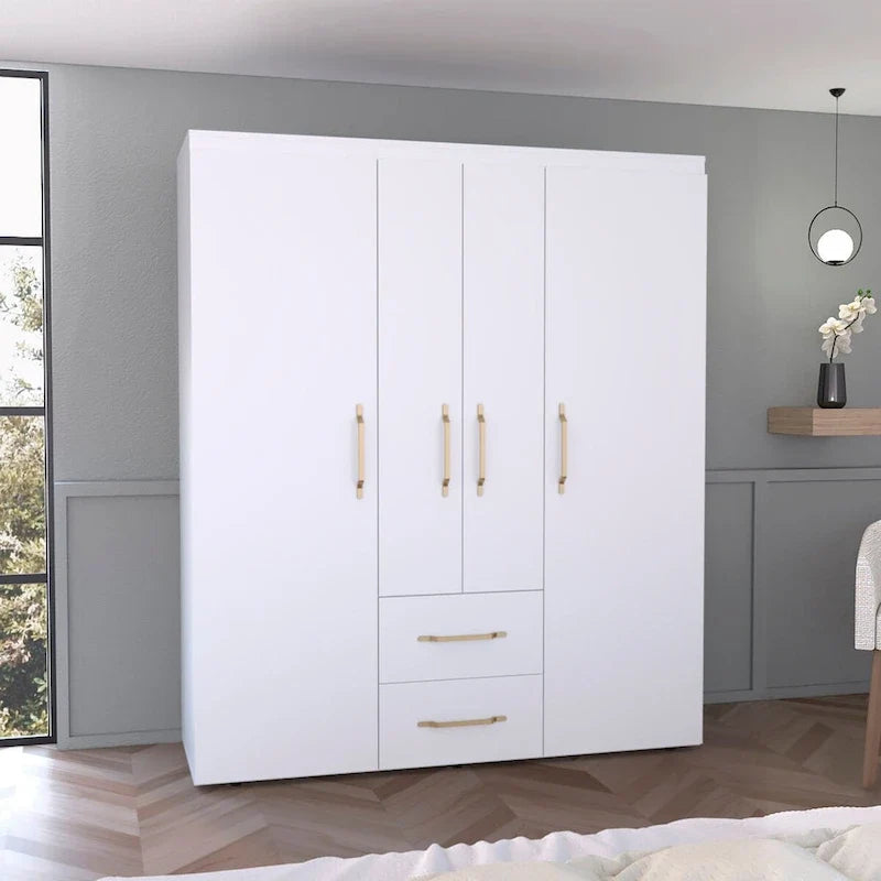 Bariloche Armoire with Hanging Rods, Shelves, 2 Drawers