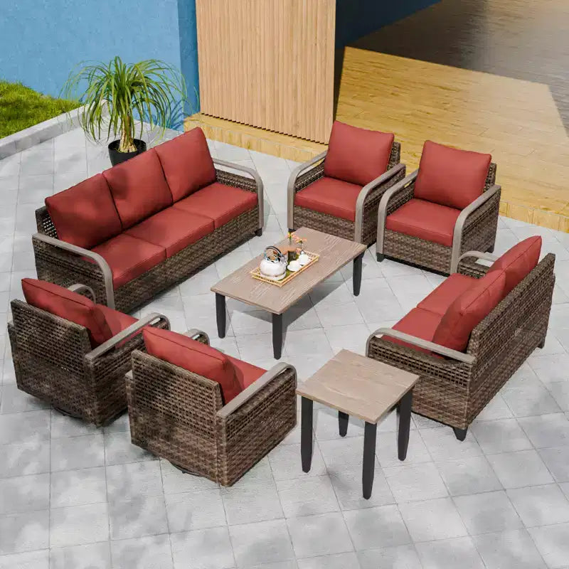 EAGLE PEAK Wicker Outdoor Patio Conversation Set, Swivel Rocker Chairs, 3-Seat Sofa, Loveseat, Table, 8 Pieces