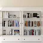 Grand buffet vaisselier blanc avec portes vitrées, bahut de rangement pour cuisine, salon, étagères à livres