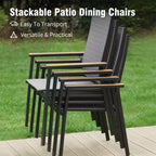 Captiva Designs 8pc Patio Dining Slat-top Steel Table & Aluminum Stackable Chairs & Market Umbrella