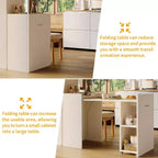 50 Folding Table with Storage Cabinet & Wheels, Extendable Drop Leaf Desk for Kitchen, Home Office and Bedroom