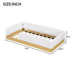 Twin Size Upholstered Platform Bed Frame with Velvet Guardrails & 3 Built-In Storage Bags, Natural