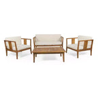 Nicholson Outdoor 4 Seater Acacia Wood Chat Set - Teak/Beige - Christopher Knight Home: Patio Conversation Set with Cushions & Coffee Table