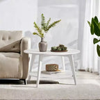 Honey Brown Round Coffee Table with 2 Tiers of Storage, Measuring 31.5 x 17.7 Inches, Ideal for the Living Room