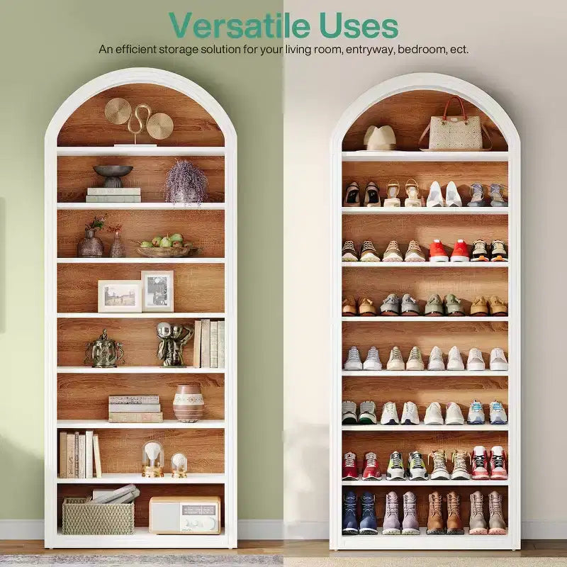 Lantine 78.74 Bookshelf, Wooden Arched Bookcase Display Shelving Unit