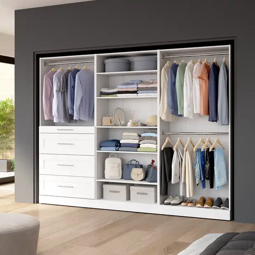 107 Modular Walk-In Closet System with Rods, Shelves and Drawers Shaker Style