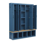 Black / White / Blue Farmhouse Hall Tree with Shoe Cabinet, Bench, Hooks and Open Shelves for 1窶・ Person