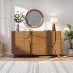Commode géométrique moderne à 6 tiroirs, buffet de rangement large à demi-cercle pour chambre et salon