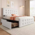Storage Bed Frame with 4 Drawers & Adjustable Headboard - Upholstered Platform Bed