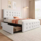 Storage Bed Frame with 4 Drawers & Adjustable Headboard - Upholstered Platform Bed