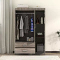 Whisen Wood 3-Door Wardrobe Armoire with Hanging Rod, 2-Drawers, and Storage Shelves