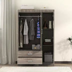 Whisen Wood 3-Door Wardrobe Armoire with Hanging Rod, 2-Drawers, and Storage Shelves