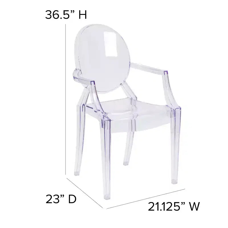 Emma and Oliver Oval Back Ghost Chair with Arms in Transparent Crystal