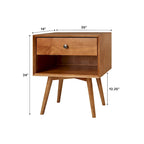 Set of 2 Mid-Century Solid Wood Nightstands with 1 Drawer, Bedroom Side Tables