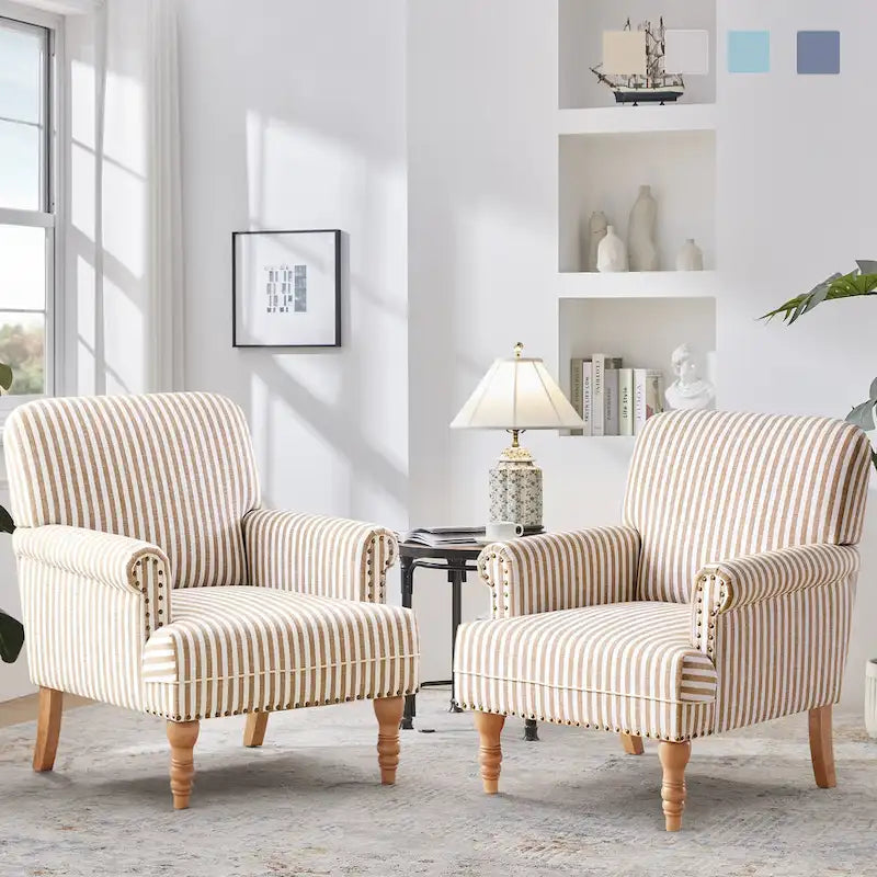 Rolled Armchair Accent Chair Set of 2 Blue/ Grey/ Brown