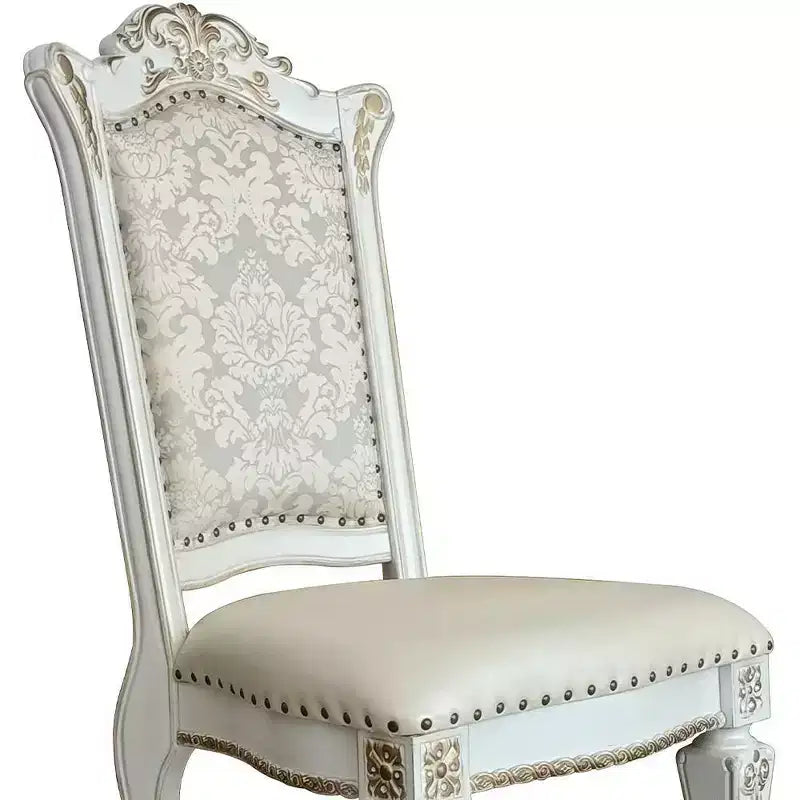 23 Vendome Dining Chair PU, Antique Pearl Finish, Floral Motif - Acme Furniture