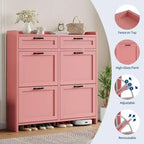 Shoe Cabinet with 4 Flip Drawers & 2 Top Drawers, Wooden Shoe Organizer Cabinet with Adjustable Shelf, Freestanding Shoe Storage Cabinets