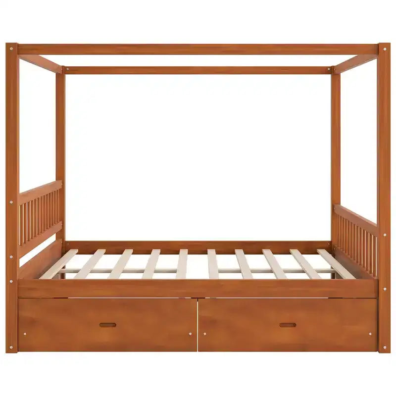 Cadre de lit à baldaquin en bois Whisen de taille Queen avec 2 tiroirs de rangement intégrés, construction robuste et durable