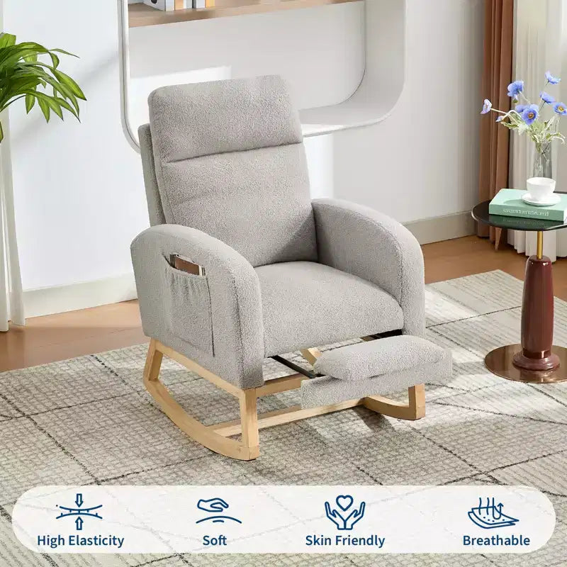 Fauteuil à bascule pour chambre d'enfant, Fauteuils à bascule d'allaitement avec repose-pieds, Fauteuil inclinable à bascule confortable avec pochette latérale, pour salon, chambre à coucher