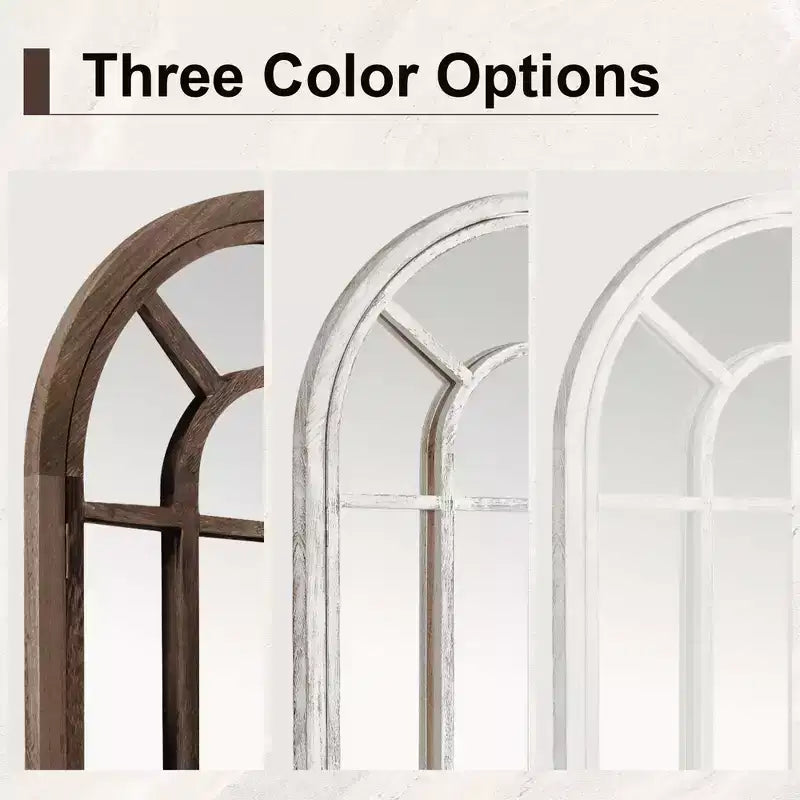 Full-Length Wall Mirror, Solid Wood Grid Arch Design, Openable, No Stand