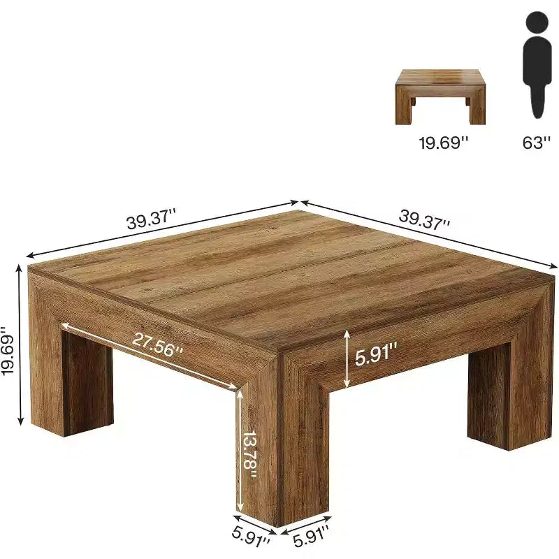 Table basse carrée Lantine de 99 cm pour salon, table basse d'appoint style ferme avec pieds en bois robustes, montage facile