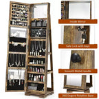 Costway Armoire à bijoux rotative à 360° 2-en-1 Organiseur miroir verrouillable Blanc/Noir/Marron foncé/Gris/Bleu/Rose/Violet/Gris foncé