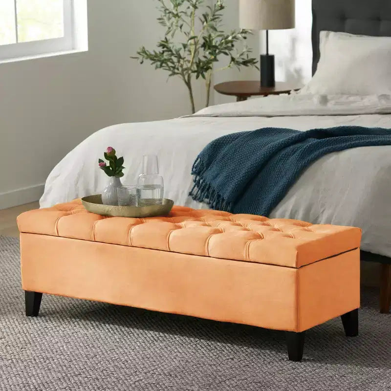 Luxury Storage Ottoman Bench - Button-Tufted Upholstered Rectangular Footrest for Living Room, Entryway & Bedroom