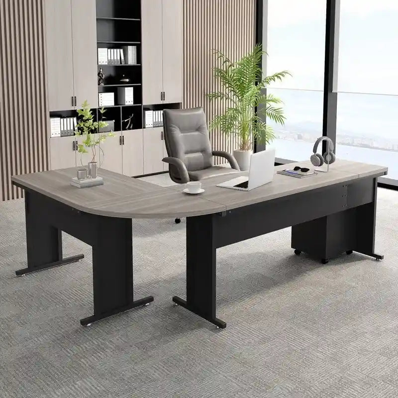 83 L-Shaped Executive Desk, Large L Office Desk with 3-Drawer Mobile File Cabinet, Business Furniture Desk Workstation