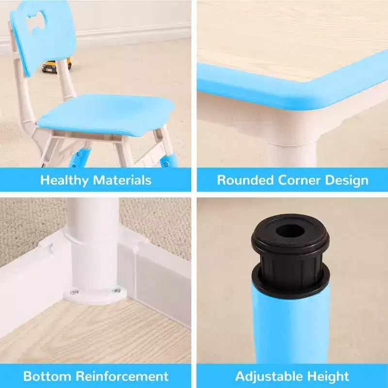 Children's table and 4 chairs, height-adjustable, doodle tabletop, multifunctional children's table and chair set for reading, drawing, dining