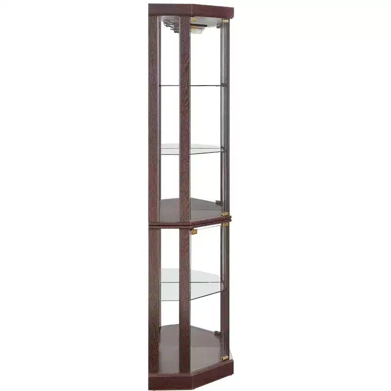 Corner Curio Cabinet with Glass Doors and Shelves, Corner Display Case for Living Room