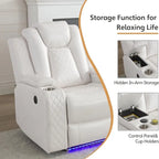 Power Reclining Sofa with Wireless Charger,Reading Light for Living Room,Faux Leather LED Light,AC/USB Port,Cup Holder,Black