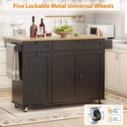 55 Mobile Island Table with Power Outlet & Drop Leaf, Kitchen Rolling Island Kitchen Island Cart with Trash Storage Cabinet for Kitchen
