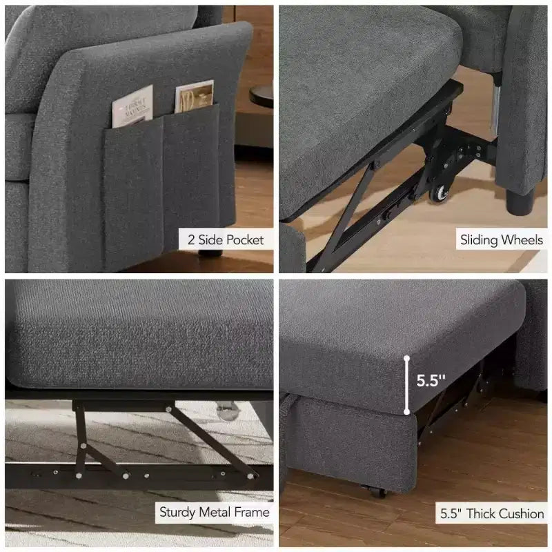 Dyonery 51 3-in-1 Sleeper Sofa Bed, Convertible Loveseat with Pull-Out Bed, Adjustable Backrest, Linen Couch