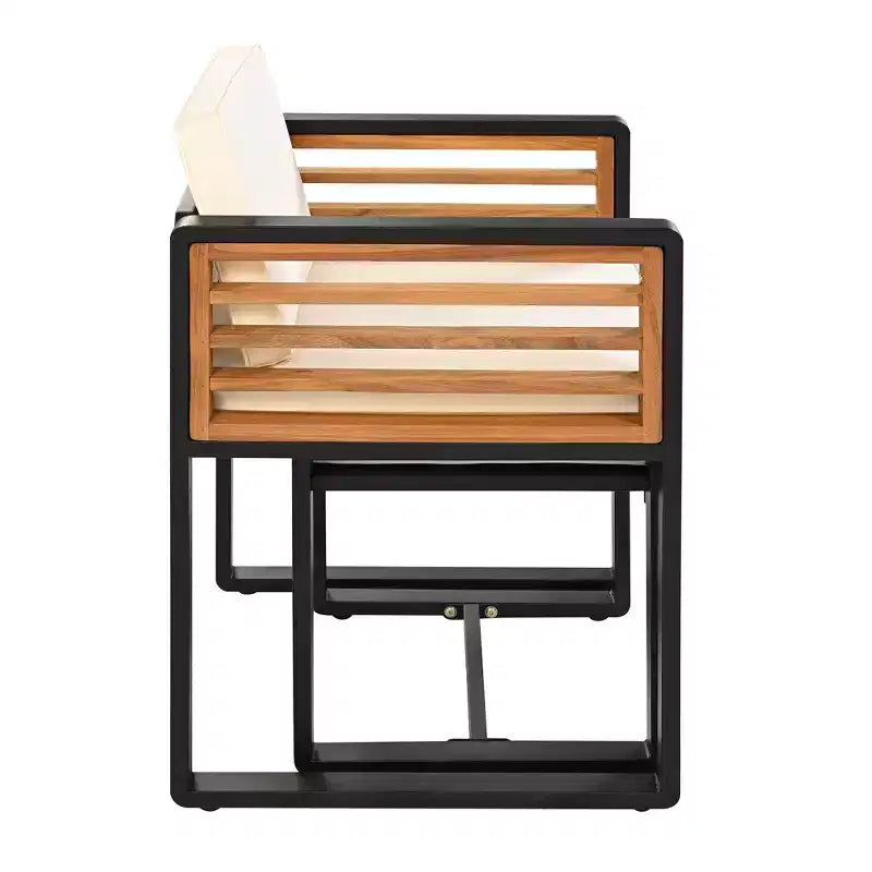 GDFStudio Donald Patio 9-Piece Acacia Wood Dining Set with Square Table, 4 Cushioned Chairs and 4 Stools
