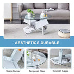 Okak Modern Circular Glass Coffee Table, Small Distinctive Design Tea Table Wood Legs for Living Room Reception Office Farmhouses