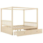 Cadre de lit à baldaquin en bois Whisen de taille Queen avec 2 tiroirs de rangement intégrés, construction robuste et durable