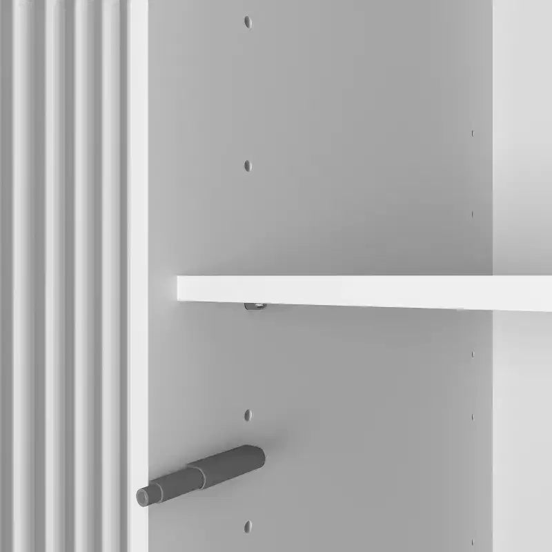 4 Doors White Wardrobe Closet with Mirror, LED Lights, 2 Drawers, Hanging Rod & Adjustable Shelves, Wooden Bedroom Storage Cabinet