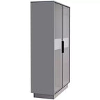 Lighted Display Cabinet LED Curio Cabinet Storage Cabinet with Tempered Glass Door, 2 Drawers, Adjustable Shelves, Modern Minimalist, Gray-ModernLuxe