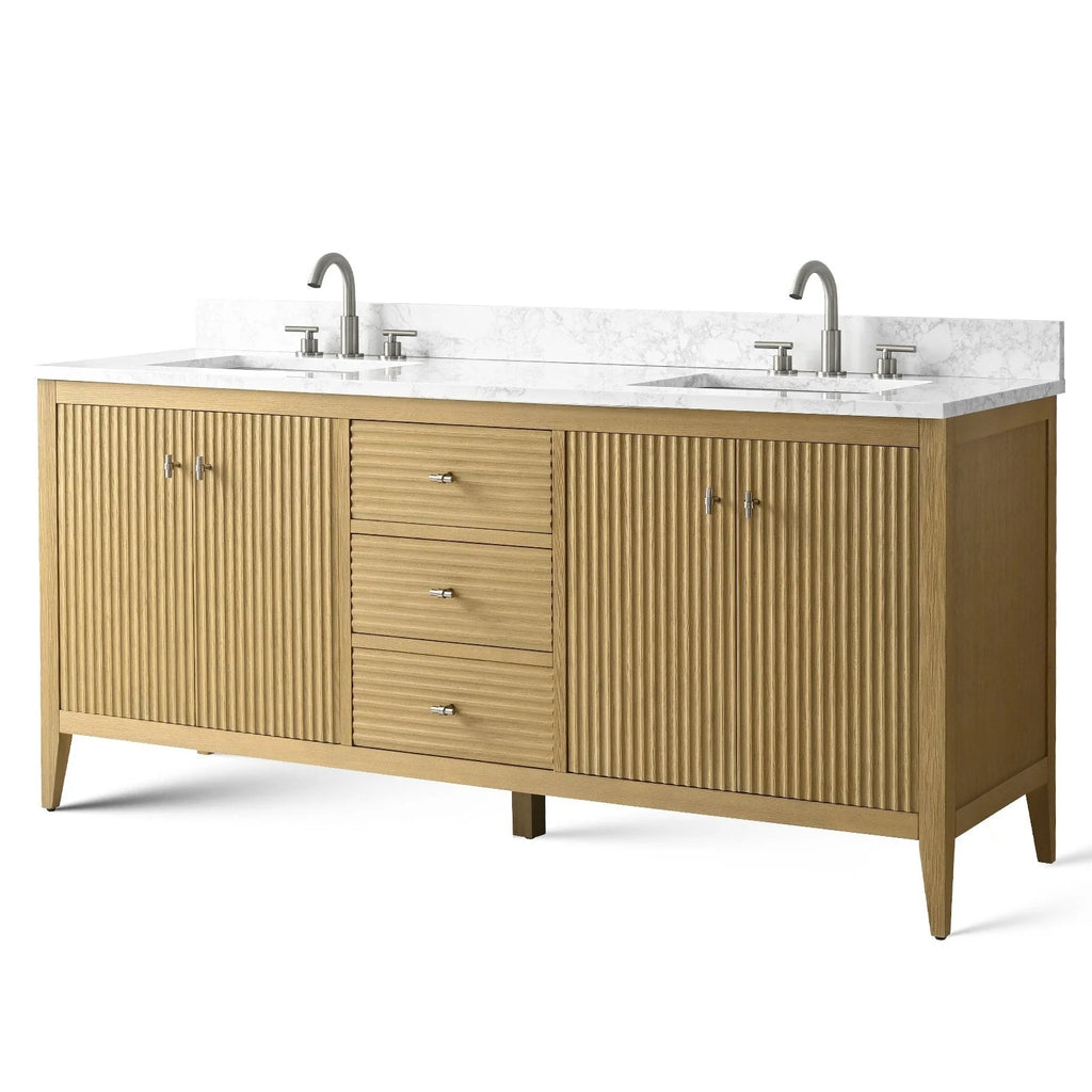 Vanity Art 72 Double Sink Bathroom Vanity Cabinet with Engineered Marble Top