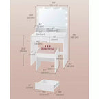 VASAGLE Vanity Desk with Mirror and Lights, Makeup Vanity with Upholstered Vanity Stool, 9 Dimmable LED Lights, 3 Compartments, 2 Drawers