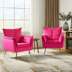 Set of 2 Jonat Contemporary Velvet Wooden Upholstered Armchair with Metal Legs for Bedroom and Living Room| ART OF LIVING DESIGNS