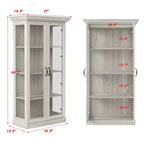 Famapy Bookcase Gray Oak Glass Display Cabinet wLED Light Strip, Tall Bookshelf with Doors Curio Storage Cabinet