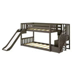Low Twin over Twin Bunk With Stairs, Easy Slide & Firetruck Curtain