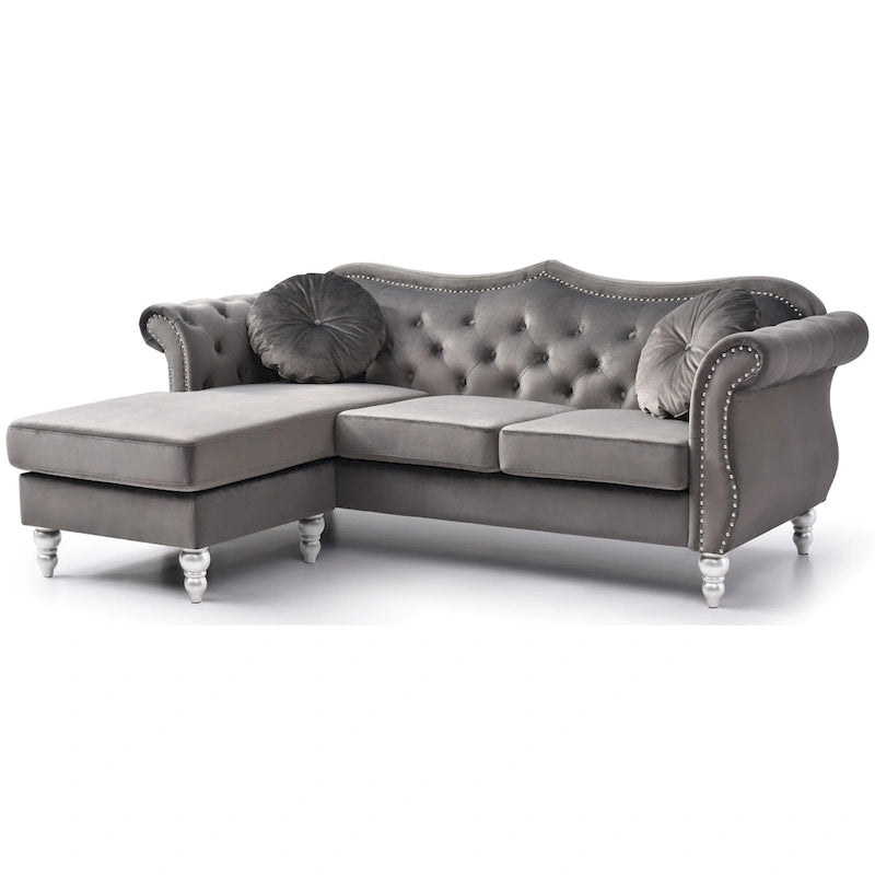 Hollywood Velvet Sofa with Reversible Chaise