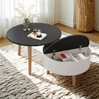 Black White Modern Round Wood Coffee Table with Storage