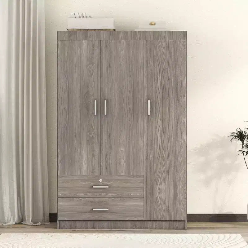Whisen Wood 3-Door Wardrobe Armoire with Hanging Rod, 2-Drawers, and Storage Shelves