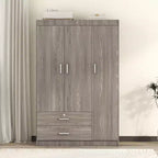 Whisen Wood 3-Door Wardrobe Armoire with Hanging Rod, 2-Drawers, and Storage Shelves