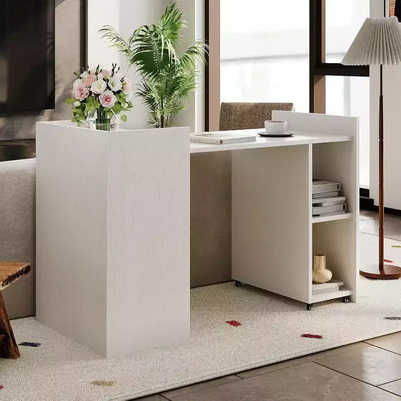 50 Folding Table with Storage Cabinet & Wheels, Extendable Drop Leaf Desk for Kitchen, Home Office and Bedroom
